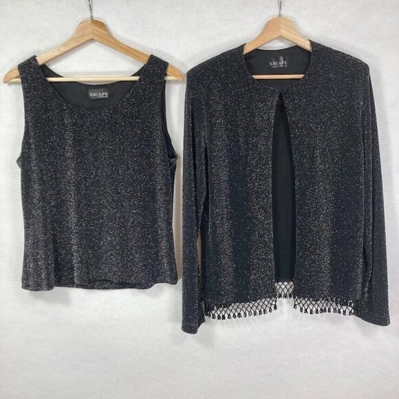 Xscape by Lawrence Kurtz Shell Cardigan Jacket 2 Piece Metallic Formal Bead Hem - Picture 1 of 8